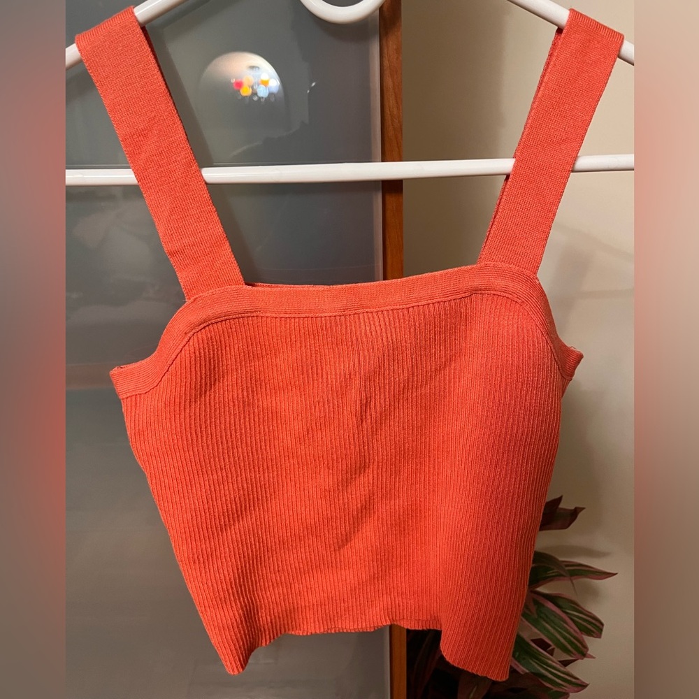 Women's Coral Ribbed Crop Top